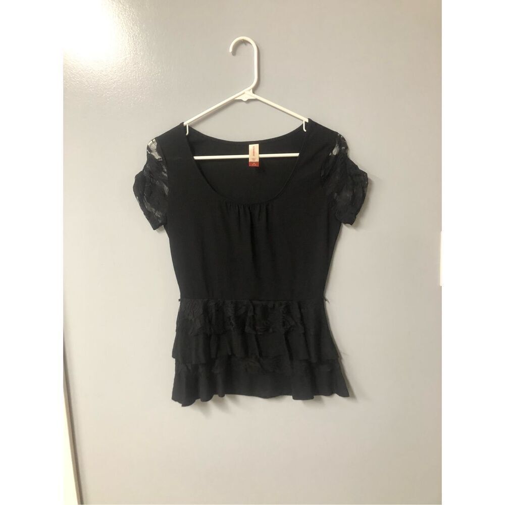 black lace ruffle top womens size medium no boundaries rock punk goth dark roman